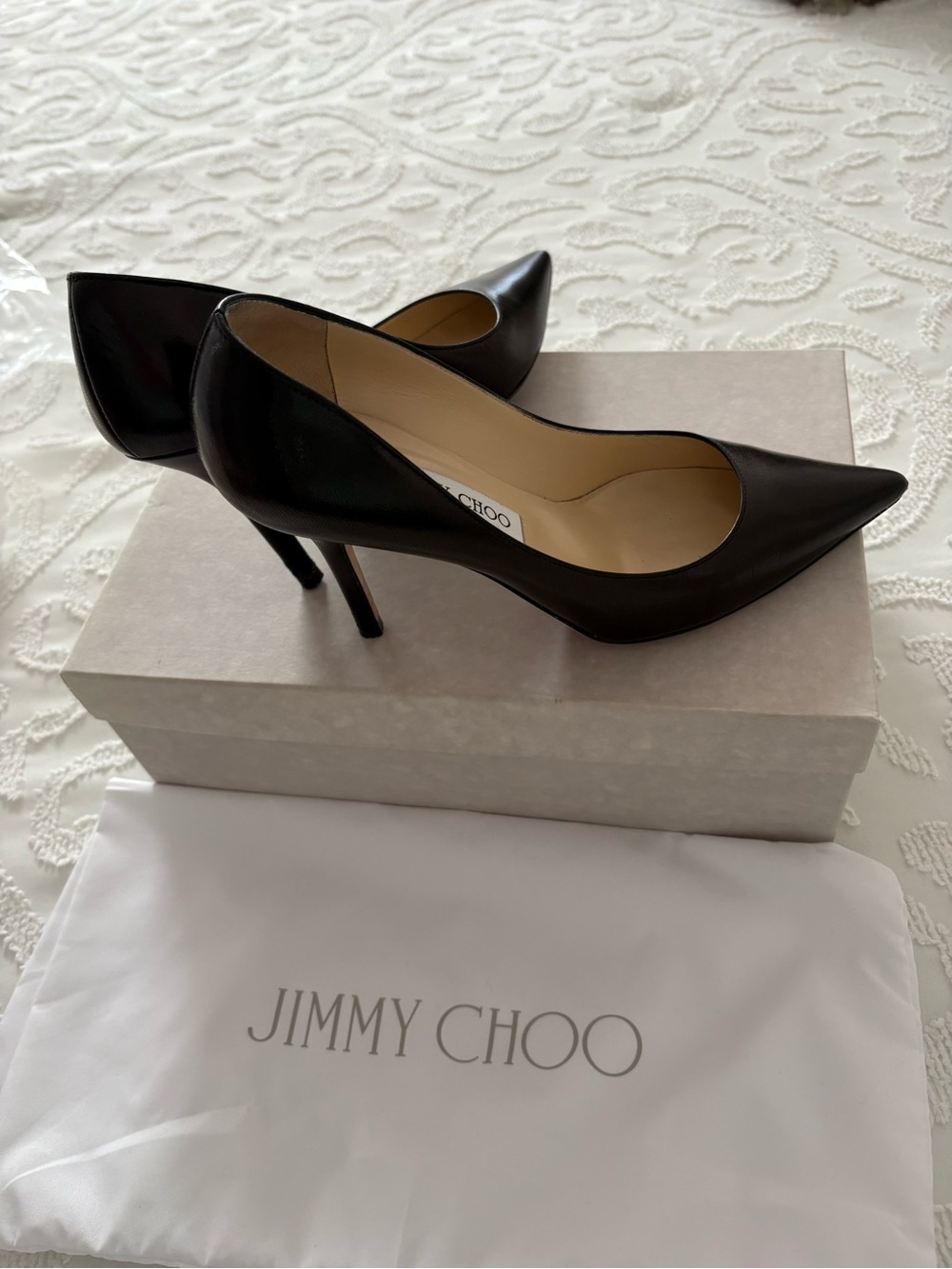 Jimmy Choo Black Leather Pointed-Toe Stiletto Pumps